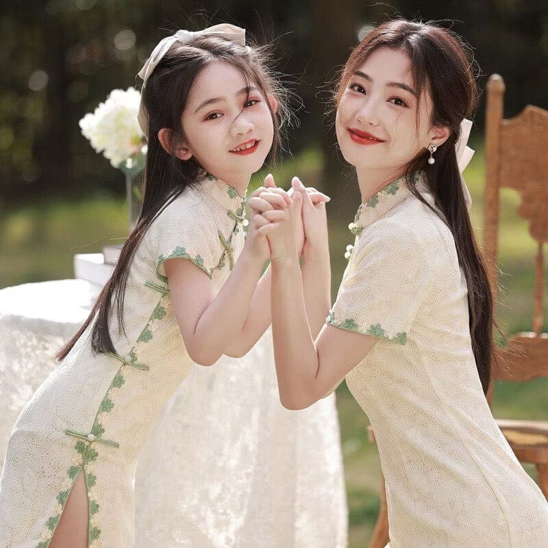 Beth and Brian Qipao-WQ Parent-child Chinese outfit, floral pattern midi Cheongsam