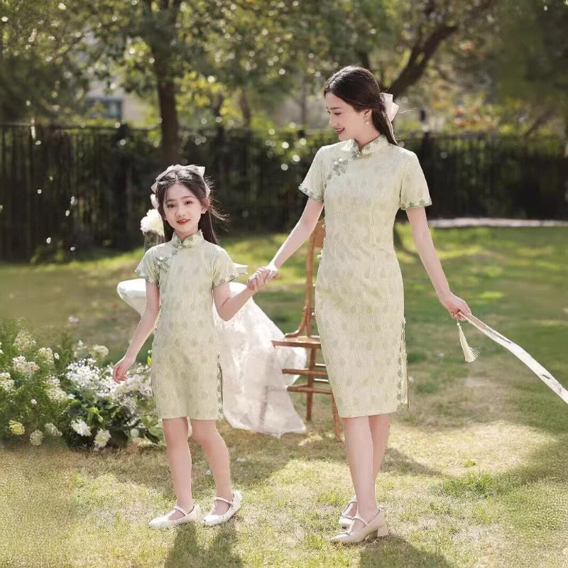 Beth and Brian Qipao-WQ Parent-child Chinese outfit, floral pattern midi Cheongsam