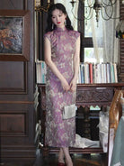 Beth and Brian Qipao-TZY Spring collection, Floral pattern, purple long Qipao