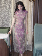 Beth and Brian Qipao-TZY Spring collection, Floral pattern, purple long Qipao