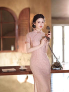 Beth and Brian Qipao-JLM Floral pattern, lace mid-length Cheongsam