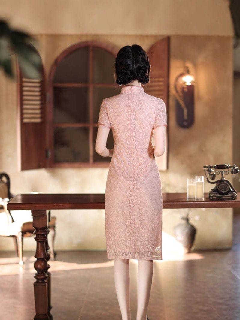 Beth and Brian Qipao-JLM Floral pattern, lace mid-length Cheongsam