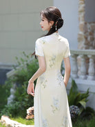 Beth and Brian Qipao-WQ Parent-child outfit, A line, floral pattern midi Ao dai