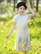 Beth and Brian Qipao-WQ Parent-child outfit, A line, floral pattern midi Ao dai