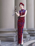 Beth and Brian Qipao-JY Sleeveless, Plus size, velvet red long Cheongsam