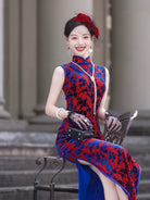 Beth and Brian Qipao-JY Sleeveless, Plus size, velvet red long Cheongsam