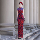 Beth and Brian Qipao-JY Sleeveless, Plus size, velvet red long Cheongsam