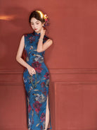 Beth and Brian Qipao-SMQ New Chinese style(新中式), sleeveless blue long Cheongsam