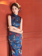 Beth and Brian Qipao-SMQ New Chinese style(新中式), sleeveless blue long Cheongsam