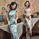 Beth and Brian Qipao-SMQ Floral pattern, blue&grey long Cheongsam for mothers