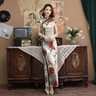Beth and Brian Qipao-SMQ Floral pattern, blue&grey long Cheongsam for mothers