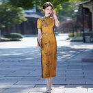 Beth and Brian Qipao-MLS Floral pattern, acetate fabric, green&yellow midi Cheongsam