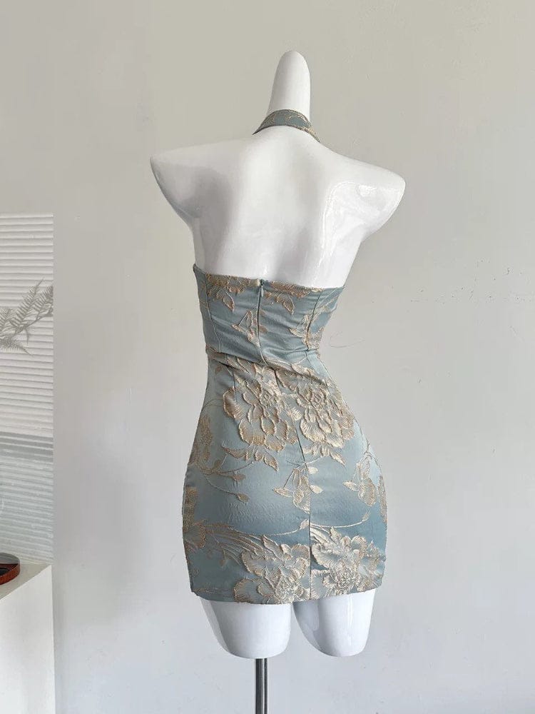 Beth and Brian Qipao-DD Water drop collar, halter mini Cheongsam