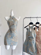 Beth and Brian Qipao-DD Water drop collar, halter mini Cheongsam