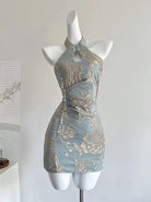 Beth and Brian Qipao-DD Water drop collar, halter mini Cheongsam