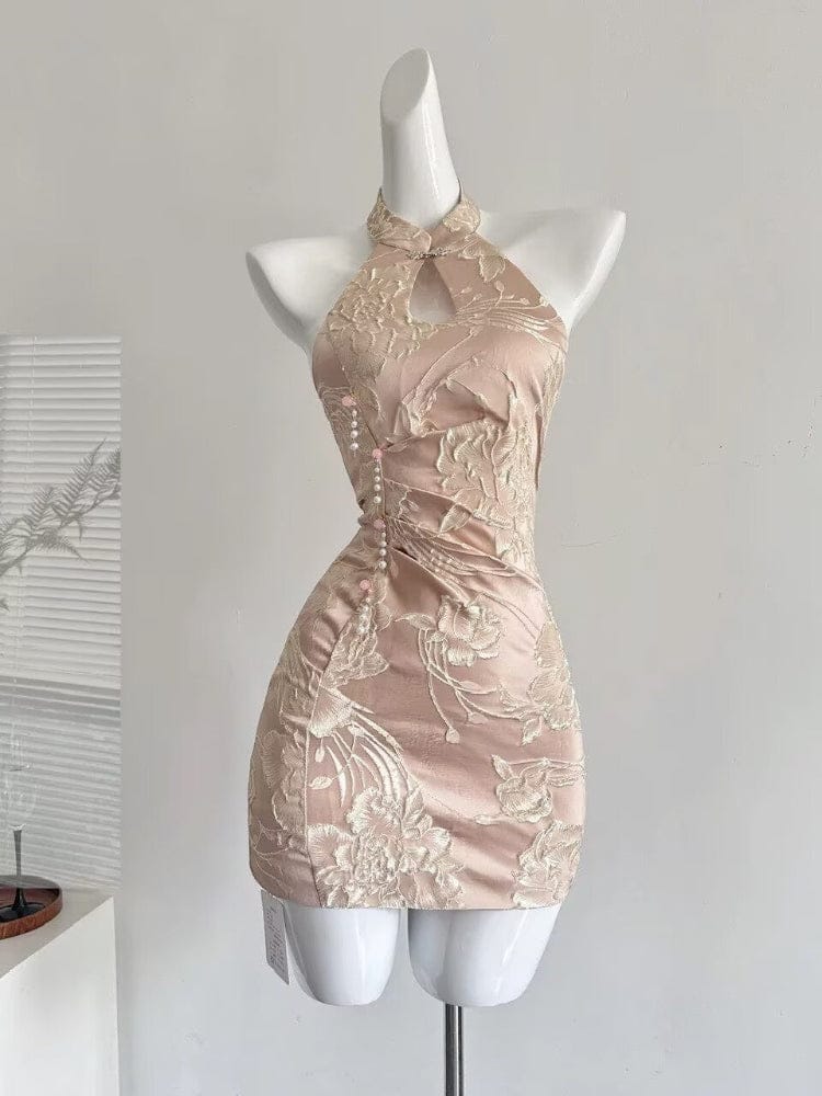 Beth and Brian Qipao-DD Water drop collar, halter mini Cheongsam