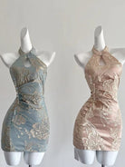 Beth and Brian Qipao-DD Water drop collar, halter mini Cheongsam