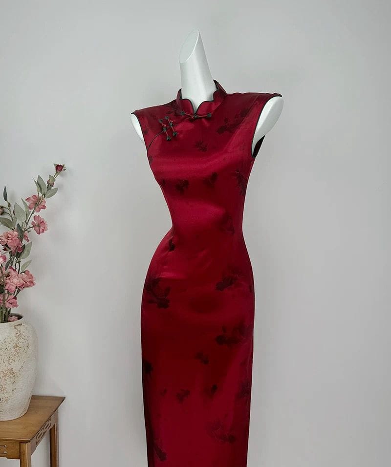 Beth and Brian Qipao-DYC Fish pattern, New Chinese style(新中式), satin long Cheongsam