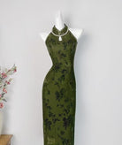 Beth and Brian Qipao-DYC Water drop collar, halter sleeveless midi Cheongsam