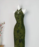 Beth and Brian Qipao-DYC Water drop collar, halter sleeveless midi Cheongsam