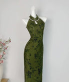 Beth and Brian Qipao-DYC Water drop collar, halter sleeveless midi Cheongsam