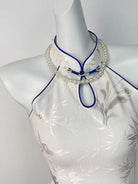 Beth and Brian Qipao-DYC Water drop collar, bamboo leaf pattern, halter long Cheongsam