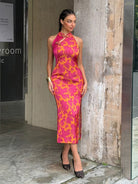 Beth and Brian Qipao-DL High-end midi Qipao With Frog Buttons & Contrast Piping