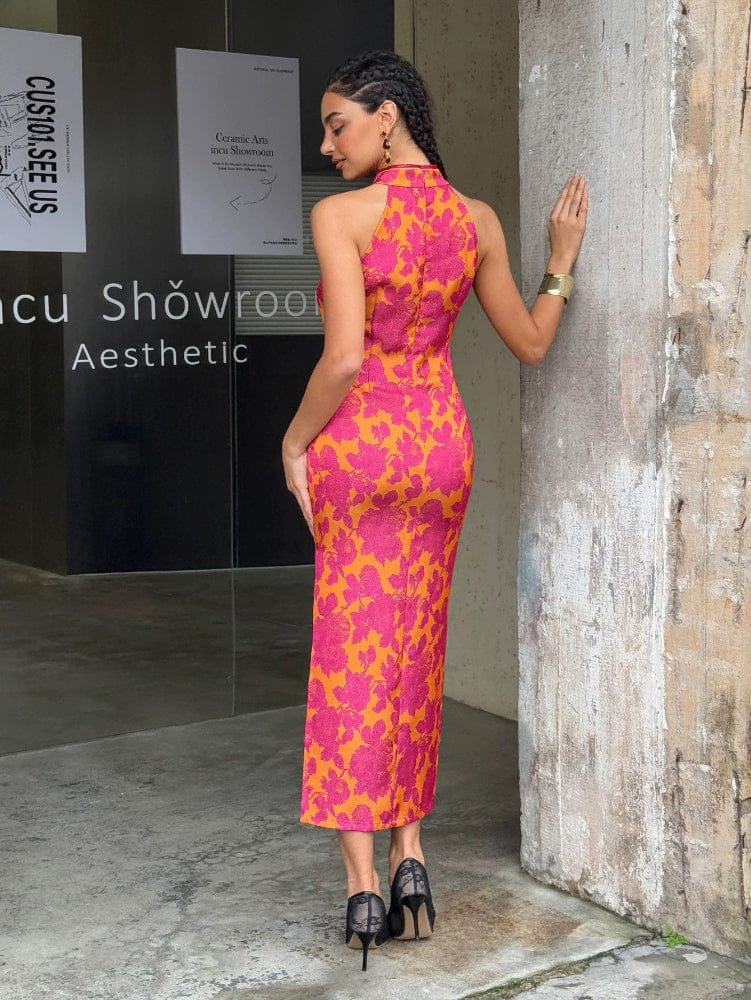 Beth and Brian Qipao-DL High-end midi Qipao With Frog Buttons & Contrast Piping