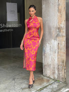 Beth and Brian Qipao-DL High-end midi Qipao With Frog Buttons & Contrast Piping