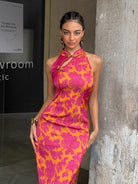 Beth and Brian Qipao-DL High-end midi Qipao With Frog Buttons & Contrast Piping