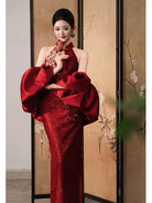 Beth and Brian Qipao-SX Backless, New Chinese style (新中式), wine red long Cheongsam