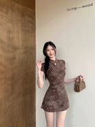 Beth and Brian Qipao-QMZ Butterfly print, short Cheongsam with short sleeves