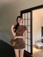 Beth and Brian Qipao-QMZ Butterfly print, short Cheongsam with short sleeves