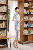 Beth and Brian Qipao-JXGZ Chinese Landscape Painting Pattern, White Long Cheongsam