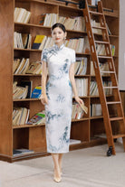 Beth and Brian Qipao-JXGZ Chinese Landscape Painting Pattern, White Long Cheongsam