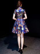 Beth and Brian Qipao-ZYX Red-crowned Crane Print, high end short Cheongsam