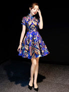 Beth and Brian Qipao-ZYX Red-crowned Crane Print, high end short Cheongsam
