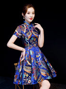 Beth and Brian Qipao-ZYX Red-crowned Crane Print, high end short Cheongsam