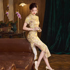 Beth and Brian Qipao-SMQ Floral pattern, jacquard satin midi Cheongsam