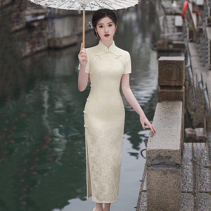 Beth and Brian Qipao-SMQ Floral pattern, lace mid-length Cheongsam