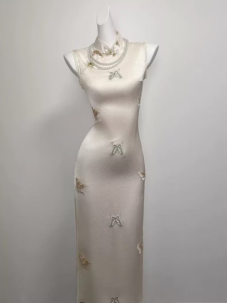 Beth and Brian Qipao-SGN Butterfly embroidery, New Chinese style(新中式), satin long Cheongsam