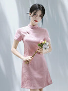 Beth and Brian Qipao-SGN A-line, acetate jacquard short Cheongsam