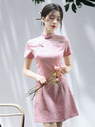 Beth and Brian Qipao-SGN A-line, acetate jacquard short Cheongsam