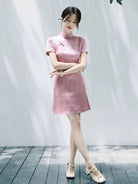 Beth and Brian Qipao-SGN A-line, acetate jacquard short Cheongsam