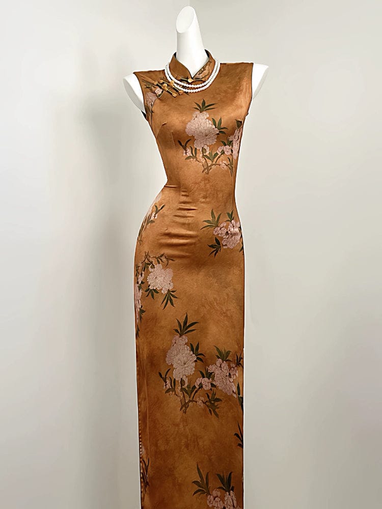 Beth and Brian Qipao-SGN Floral pattern, New Chinese style(新中式), satin long Cheongsam