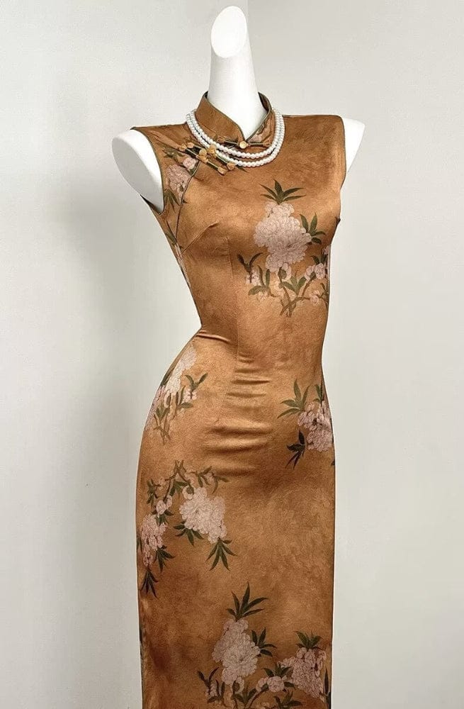 Beth and Brian Qipao-SGN Floral pattern, New Chinese style(新中式), satin long Cheongsam