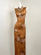 Beth and Brian Qipao-SGN Floral pattern, New Chinese style(新中式), satin long Cheongsam