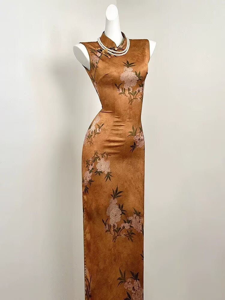 Beth and Brian Qipao-SGN Floral pattern, New Chinese style(新中式), satin long Cheongsam