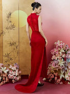 Beth and Brian Qipao-SX Ginkgo Leaf Embroidery, Hollow Out Wedding long Cheongsam