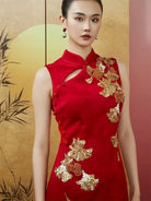 Beth and Brian Qipao-SX Ginkgo Leaf Embroidery, Hollow Out Wedding long Cheongsam